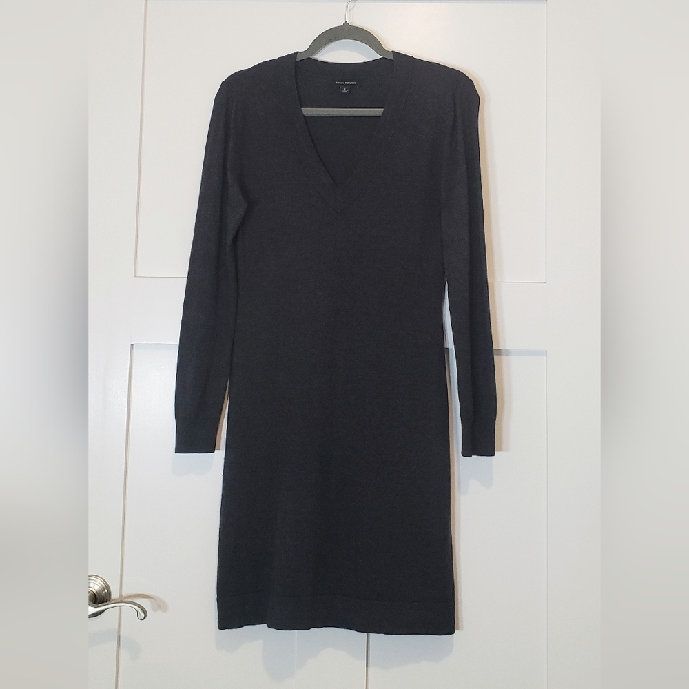 Banana Republic Factory Rabbit Hair Blend Sweater Dress V-Neck Charcoal Sz Small